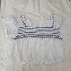 Free People Tops | Free People White & Blue Smocked